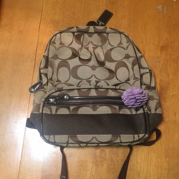 Coach Backpack With Purple Pom Flower 